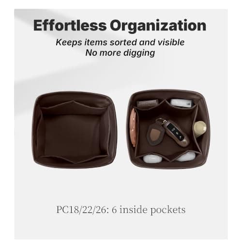 Purse Organizer Insert for Luxury Bag, Lightweight & Soft Satin Fabric with Pockets, Ideal for Travel, Shopping, and Daily Use, Multicolor Options, Fits Picotin 22(Chocolat, PC22) - Thumbnail 4