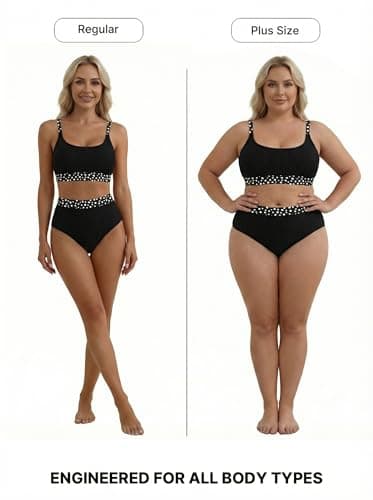 Herseas Women's Textured Black Bikini Sets Polka Dots Trim Scoop Adjustable Spaghetti Straps Swim Suits 2026 High Waisted Bathing Suits Modest Cruise Essentials X-Small - Thumbnail 4