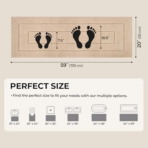 GRANNY SAYS Khaki Bathroom Rugs Non Slip, 59" x 20, Small Bathroom Rugs Washable，Bath Mats for Floor, Microfiber Bath Mat for Tub, Absorbent Shower Rug - Thumbnail 2