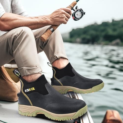 Kalkal Men's Rubber Boots, Waterproof Ankle Rain Boots, Insulated Working Booties with Comfortable Sports Sole, Outdoor Mud Boots for Yard Chore (Seaweed Mocha,Size9) - Thumbnail 2