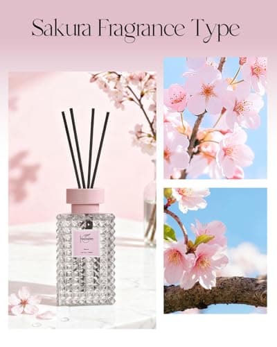 Hazioglen Reed Diffuser Set, Sakura Scented Home Fragrance Air Freshener for Bathroom Shelf Decor, 5.07 fl oz/150ml Essential Oil with Sticks - Thumbnail 6