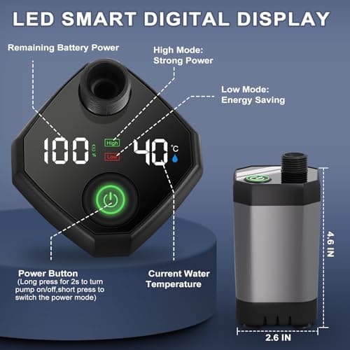 HeiPen Portable Camping Shower Kit, 6000mAh Rechargeable Outdoor Shower Kit with Intelligent LED Display for Camping, Hiking, RV, Traveling, Beach (Camping Shower Kit with Tent (No Heater Included)) - Thumbnail 3