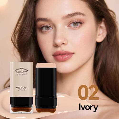 Ivory Foundation Stick-2-in-1 Creamy Concealer&Brush,Buildable Coverage for Smooth, Brightening Makeup Look - Thumbnail 2