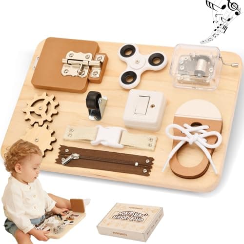 Potatomato Busy Board Toddlers - Montessori Educational Fidget Toys for Baby - Wooden Sensory Toys Autistic Children - Preschool Learning Activities Fine Motor Skills – Travel Toy for 3 4 Years