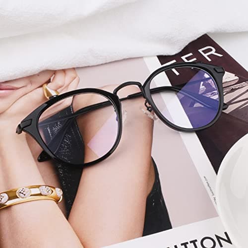 LINVO Fake Glasses Retro Round TR90 Frame Eyeglasses Non Prescription Clear Lens for Women Men - Thumbnail 3