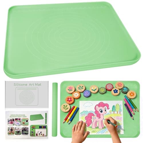 Large Silicone Mat for Crafts, 24"X19.7" Art Mat with Raised Edges for Clay, Resin, Slime, Jewelry-Making Table Protection Heat-Resistant Paint Mats, Green