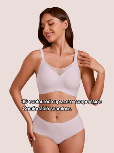 COCOMARTS Jelly Bras for Women No Underwire Push Up V Mesh Seamless Comfort Tshirt Bra Supportive Lift Bralette Everyday Bra Pink Medium - Thumbnail 4