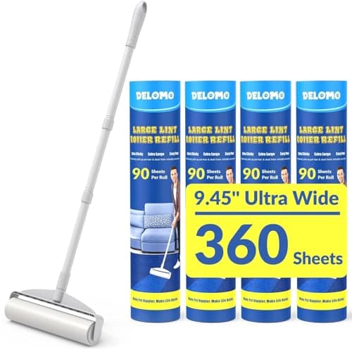 Large Lint Rollers for Carpet: Sticky Rollers for Floor DELOMO 9.45 in with 3 Extendable Handle, Long Handle Sticky Mop for Cleaning Carpets, Cars, Bedding, Couches, and Pet Hair - for Pet Homes - Image 1