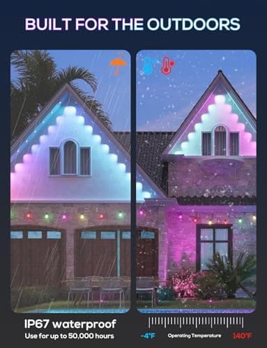 Permanent Outdoor Lights for House, 100ft AI Smart Eave Lights with 60 LED Lights, 66 Scene Modes with App/Remote Control for Christmas Decor, IP67 Waterproof, Compatible with Alexa, Google Assistant - Thumbnail 4