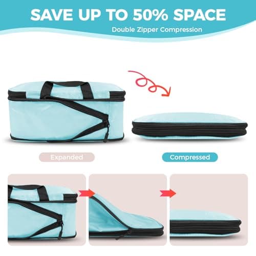 Compression Packing Cubes Set, Versatile 8pc Travel Essential Packing System- Lightweight Travel Organizers for Family & Business Travel, Space Save for Backpack, Duffel & Suitcase- Blue - Thumbnail 3