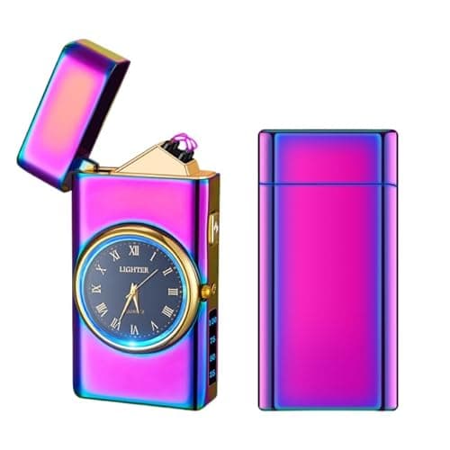 TIKIUKI Windproof Dual Arc USB Rechargeable Clock Plasma Lighter with LED Display Lighter for Camping, Hiking, Candles, Barbecues and Outdoor Adventures(Color) - Image 1