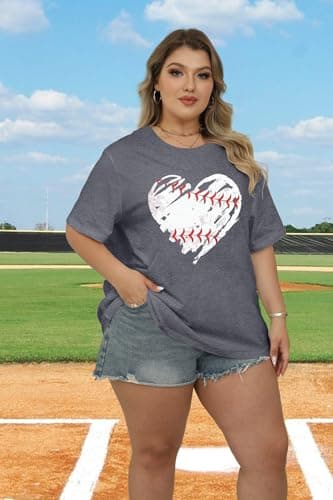 BLANCHES Plus Size Baseball Shirts Women Baseball Mom Tshirts Heart Graphic Softball Tee Game Day Short Sleeve Tops - Thumbnail 4