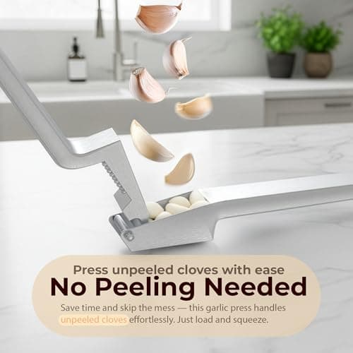 No Peeling Required, 100% Stainless Steel Garlic Press – Odor-free Cleaning, Rust Proof, Detachable Handle, Fine Mincer, 5 years Guarantee, Dishwasher safe garlic crusher tool, Moledor de ajo - Thumbnail 4