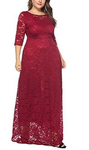Eternatastic Womens Floral Lace 2/3 Sleeves Maxi Dress Evening Party Long Dress 3XL Red - Thumbnail 3