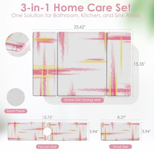 3 PCS Large Stone Dish Drying Mat for Kitchen Counter -24"x16" Absorbent Diatomaceous Earth Mat with Stone Faucet Mat & Soap Tray - Quick Dry, Collapsible, Non-Slip Countertop Organizer - Thumbnail 6