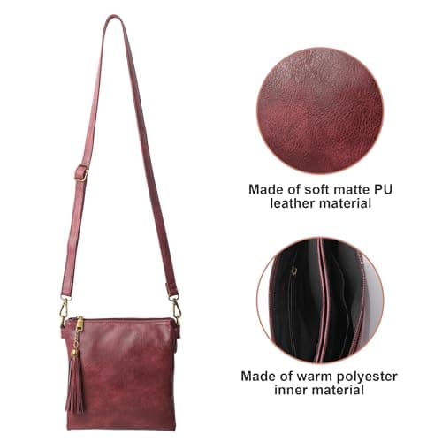 seOSTO Vegan Leather Crossbody Purse for Women, Medium Sling Bag for Everyday Use | Adjustable Strap, Multi-Compartment (burgundy) - Thumbnail 4