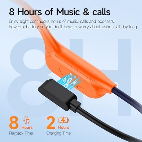 esonstyle Swimming Headphones Underwater - IP68 Waterproof Bone Conduction Headphones Bluetooth 6.0,Bone Conduction Earbuds with 8G MP3 for Swimming Running Cycling Sports (Orange) - Thumbnail 4