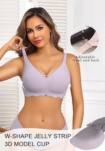 Avidlove Womens Seamless Bras No Underwire V Neck T-Shirt Bralettes Comfortable No Show Brassiere Full Coverage Everyday Bras Lavender XXL - Thumbnail 2