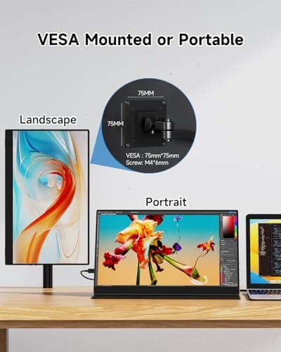CZGG Portable Monitor 15.6 inch Ultra-Light Extended Monitor for Laptop 1080P FHD IPS Build-in Speakers HDMI USB-C Second Screen for Gaming PC mac Phone PS4/5 Switch Xbox with Kickstand Case - Thumbnail 6