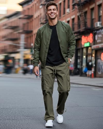 CANGHPGIN Mens Casual Cargo Pants Relaxed Fit Outdoor Travel Hiking Pants Men Drawstring Cotton Joggers Sweatpants with Pockets - Thumbnail 3