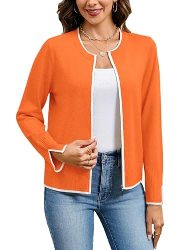 Totatuit Womens Zip Up Jackets Long Sleeve Open Front Lightweight Cardigan Knitted Sweater with Zipper No Hood Orange Large - Image 1