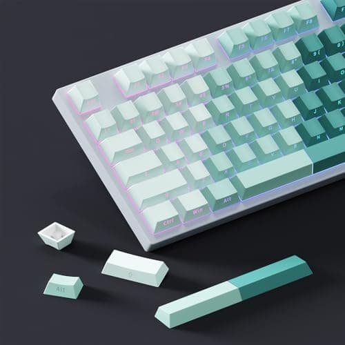 AKepopery Gradient Keycap Side-Print Shine-Through PBT Keycaps, 121 Keys Cherry Profile, Transparent Spacebar Strip, for MX Switches, for Keyboards with LED Facing South (Gradient Green) - Thumbnail 5