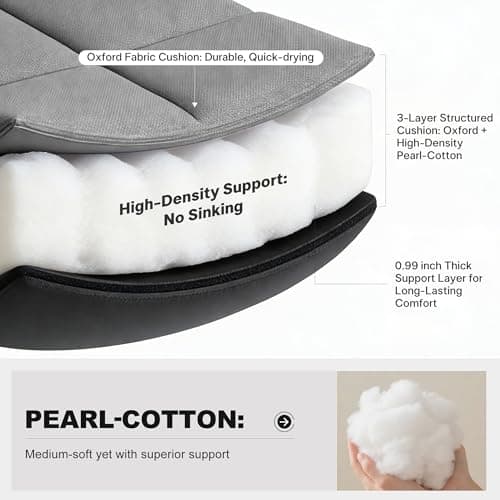 PURPLE LEAF Extra Wide Outdoor Reclining Chair Patio Zero Gravity Chaise Lounge Folding Chair with Quilted Cushion Adjustable Headrest for Lawn Camping Beach Pool Grey and Navy Blue - Thumbnail 6