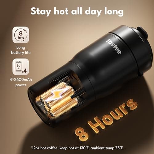 Tastee Heated Coffee Mug – 12oz Portable Travel Mug with 1℉ Precise Temperature Control, 8-Hour Heat Retention, 30W Fast Charging, Leak-Proof, Wide Mouth, Gift-Ready for Office, Home & Outdoor(Black) - Thumbnail 5