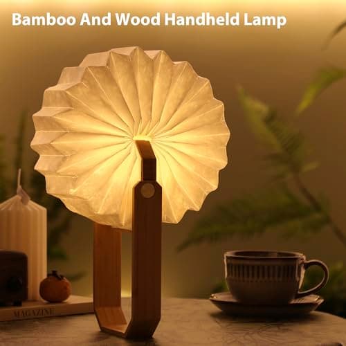 ZBOLE Foldable Japanese Style Lantern, 1200mAh Rechargeable, 4-6H Runtime, 2-in-1 Handheld & Table Lamp, Soft Warm Light, Outdoor Camping Travel Gear, Home Decor & Gift (Bamboo) - Thumbnail 5