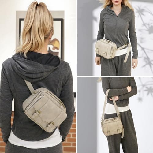 buyborgood Women‘s Anti Theft RFID Blocking Small Vegan Leather Crossbody Bag Travel Purse With Built In Wallet Messenger Bag, Vintage Gray - Thumbnail 2