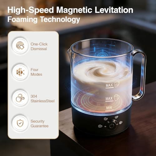 Milk Frother, 4-in-1 Electric Milk Steamer(10oz/300ml)，Automatic Hot and Cold Foam Maker for Iced Coffee, Lattes, Cappuccinos & Macchiatos, Non-Stick Interior, Black. - Thumbnail 4
