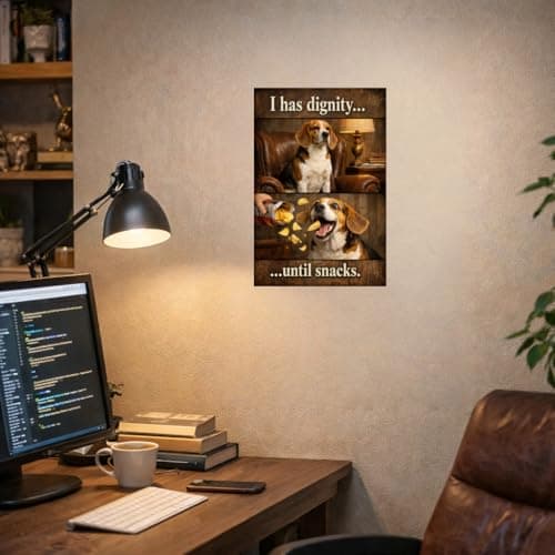 I Has Dignity Until Snacks Funny Dog Vintage Tin Sign Retro Humor Metal Wall Decor Pet Meme Artwork for Living Room Office Man Cave 8x12 Inch Pre Drilled Holes - Thumbnail 4