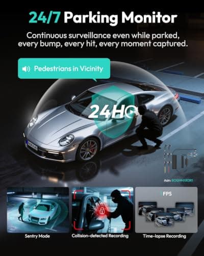 BOTSLAB 3K 4 Channel Dash Cam, 360° All-Around View, Front/Rear/Inside Car Cameras with 3.18" Touch Screen, Dash Camera 24/7 Parking Mode, Built-in GPS, 5.8GHz WiFi, Voice Control, 128GB Card Included - Thumbnail 4
