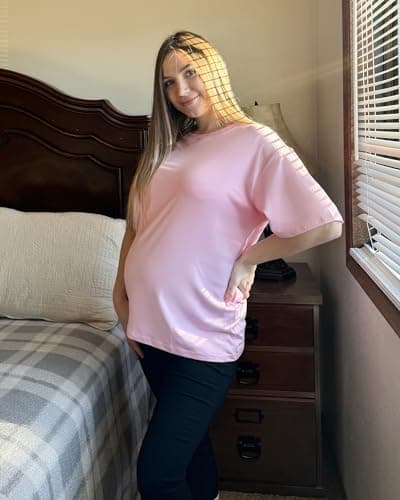 Stelle Women Crew Neck Short Sleeve T Shirts Oversized Summer Tops Loose Fit Soft Basic Tee Shirt Pink X-Small - Thumbnail 6