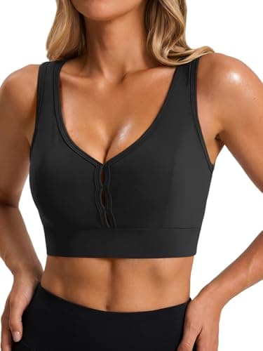 Aoysky Sports Bras for Women Padded Push Up Deep V Longline Medium Support Workout Running Yoga Bra with Removable Cups Black - Image 1