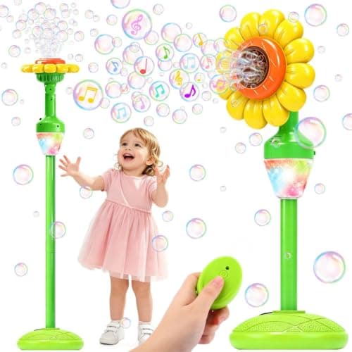 Bubble Machine Toys for Kids: Remote Control Bubble Blower Torch with Light Music, Rechargeable Adjustable Height Bubbles Wand Boys Girls Outdoor Toys for Wedding Summer Camping Backyard Party Easter - Image 1