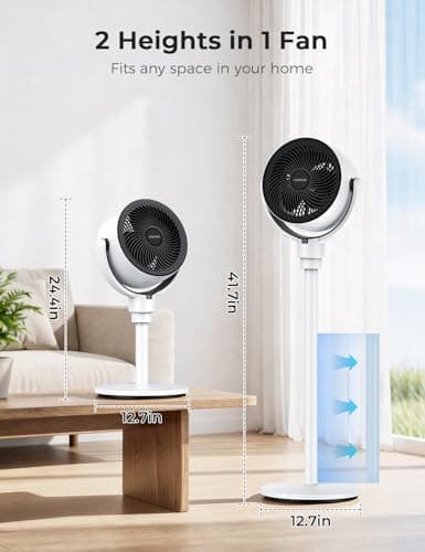 COWSAR Standing Fan for Bedroom, 20dB Quiet Pedestal Fan, 150°+120°Auto Oscillation Floor Fan with Remote, 6 Speeds 3 Modes, 7H Timer, DC Motor, 2 Heights, Whole Room Air Circulator Fan, White - Thumbnail 6