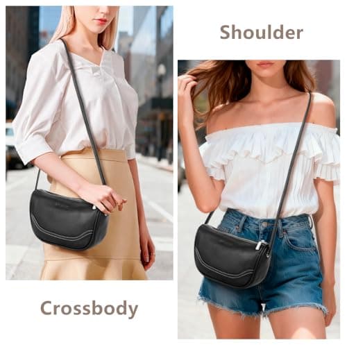 Genuine Leather Mini Crescent Bag for Women, Small Crossbody Purse for Evening Out and Shopping, Minimalist Hobo Shoulder Bag in Black, Lightweight and Compact - Thumbnail 3