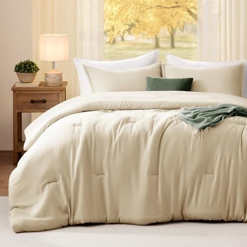 Quataly Queen Comforter Set Linen,3PCS Soft Lightweight Breathable Bedding Comforter for All Season, Queen Size(90''×90'' Comforter & 2 Pillowcases) - Image 1