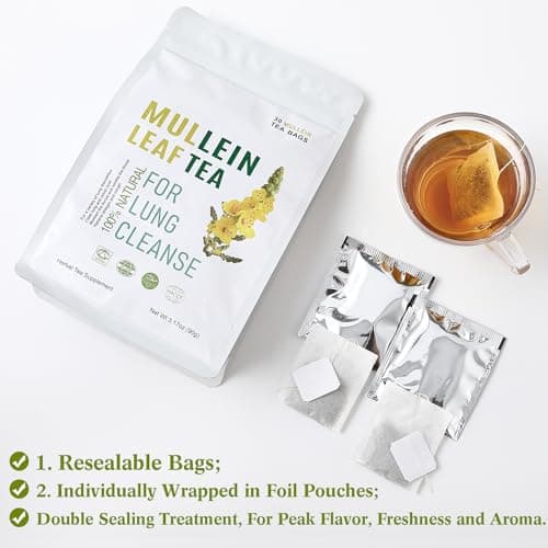 HUAYING Mullein Leaf Tea Bags, 30 Teabags, 3g/Bag For Lungs, Caffeine Free, Non-GMO (3.17 oz/90g) - Thumbnail 4