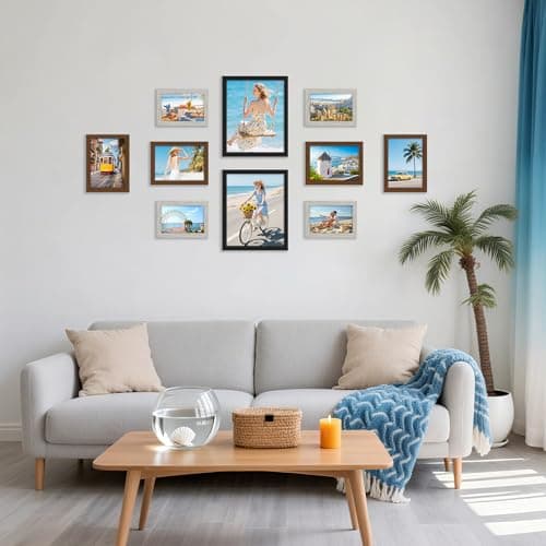 decorUhome Picture Frames Collage Wall Decor for Photo Gallery Display, Assorted Picture Frames set of 10 Including Two 8x10 / Four 5x7 / Four 4x6 for Family Wall Decor, Black/Brown/Grey, 10 Pack - Thumbnail 5