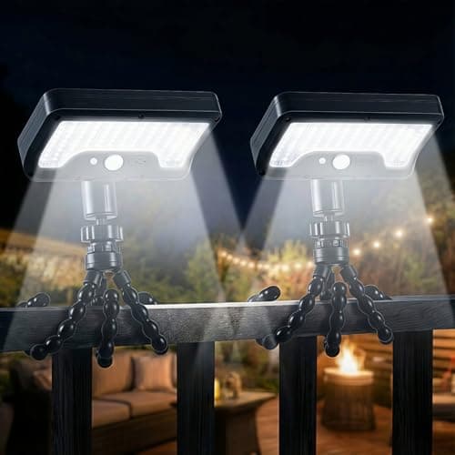 CVchancin Solar Lights Outdoor, 92 LED Motion Sensor Security Light with Flexible Octopus Tripod & Heavy Duty Clip, 600LM Waterproof Solar Powered Lights for Fence, Gutter, Tree, Patio (2 Pack) - Image 1