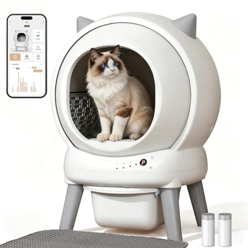 Automatic Litter Box, ZHMZ Self Cleaning Litter Box for Multiple Cats, Large Space Auto Robot with Dual Safety Sensors, Odor-Control with Mat and 2 Roll Garbage Bags - Image 1