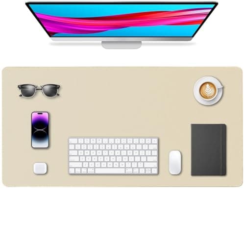 Yuwiiuuo Leather Desk Pad Protector, Office Desk Mat, Large Mouse Pad, Non-Slip PU Leather Desk Blotter, Waterproof Computer Desk Writing Pad for Office and Home (Beige, 31.5" x 15.7") - Image 1
