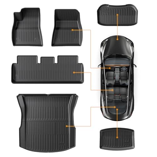 CARENTR 2021-2023 Tesla Model 3 Highland Floor Mats, Custom-Fit All-Weather TPE Full Set with Cargo Liner & Trunk Mat Accessories (2021-2023 Model 3 Full Floor Mat Kit Set of 6) - Thumbnail 2