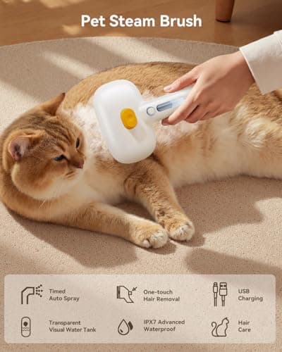 ROJECO 3-in-1 Pet Steam Brush for Cats&Dogs-Pet Spray Hair Removal Detangling Comb with Adjustable Mist,Handheld Deshedding Grooming Tool for Long/Short Hair,Massage Brush & Shedding Control,Cordless - Thumbnail 2