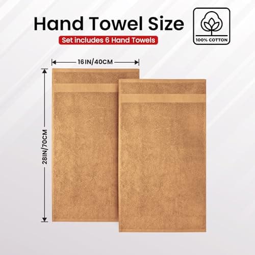 Infinitee Xclusives Beige Hand Towels for Bathroom - Set of 6 (16x28 inches) 600 GSM, 100% Cotton Ultra Soft, Quick Drying, Hotel Quality Hand Towel Set (Cosmic Sand) - Thumbnail 5