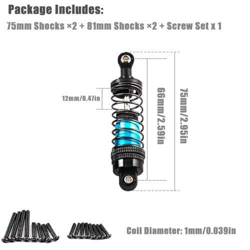 Oil-Fill Shock Absorbers for 1/14 1/16 1/12 RC Cars, 75mm Hydraulic Suspension Kit, DIY Refillable Dampers with Alloy Body, Compatible for MJX, HSP, WLtoys, SCY, FMS, Traxxas (Oil Not Included) - Thumbnail 2