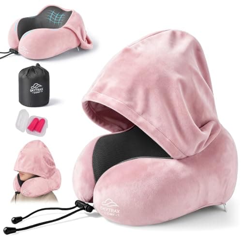 SkytraxComf® Travel Neck Pillow with Hood for Privacy on Long Flights - Image 1