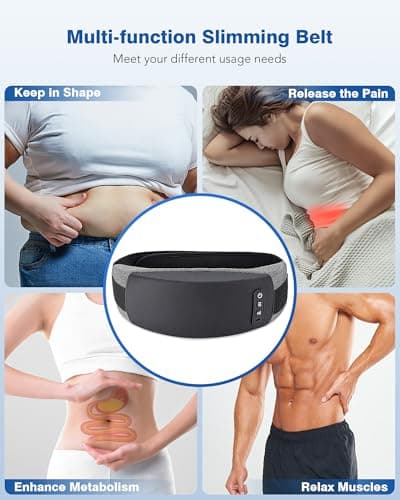 KNQZE Cordless Back Massager Belt for Pain Relief, Stomach Massager for Digestion, Heating Pad with 2 Heating Levels, Slimming Massage Belt with 3 Vibration Modes, Gifts for Women Men - Thumbnail 4